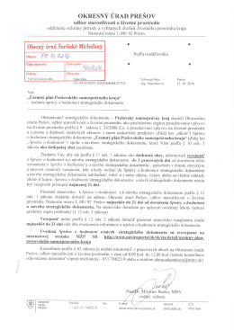 Správa o hodnotení strategického dokumentu Územný plán PSK