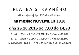 Platba stravného - ZŠ s MŠ Podzávoz, Čadca