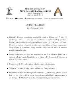 Obavijesti - Samostan Sv. Ante Knin