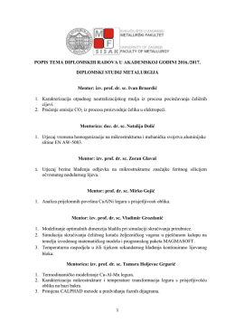 POPIS TEMA DIPLOMSKIH RADOVA U AKADEMSKOJ GODINI