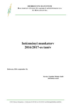 &Eacute;ves munkaterv - Debreceni Egyetem Bal&aacute;sh&aacute;zy J&aacute;nos Gyakorl&oacute;