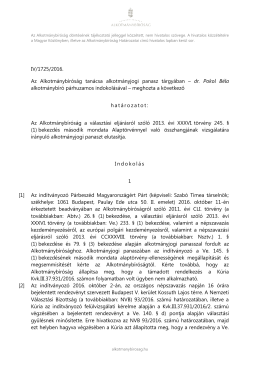 IV/1725/2016. Az Alkotm&aacute;nyb&iacute;r&oacute;s&aacute;g tan&aacute;csa alkotm&aacute;nyjogi panasz