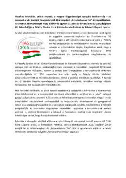 &bdquo;Erzs&eacute;betv&aacute;ros `56&rdquo; d&iacute;jat - P&eacute;terfy S&aacute;ndor utcai K&oacute;rh&aacute;z