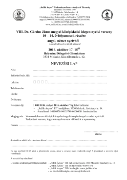 Nevezési lap - Jedlik Ányos Tit