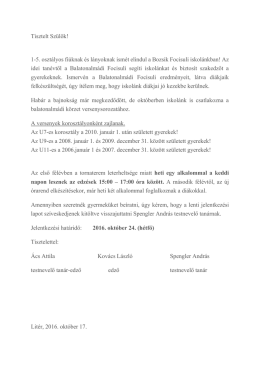 Tisztelt Sz&uuml;lők! 1-5. oszt&aacute;lyos fi&uacute;knak &eacute;s l&aacute;nyoknak ism&eacute;t elindul a