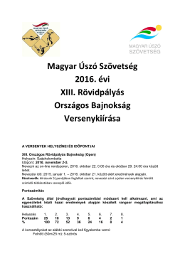 Magyar Úszó Szövetség 2016. évi XIII. Rövidpályás Országos