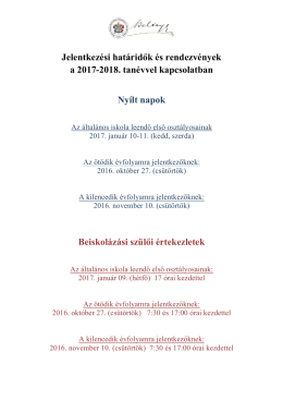 Hat&aacute;ridők, esem&eacute;nyek - Baksay S&aacute;ndor Reform&aacute;tus Gimn&aacute;zium &eacute;s