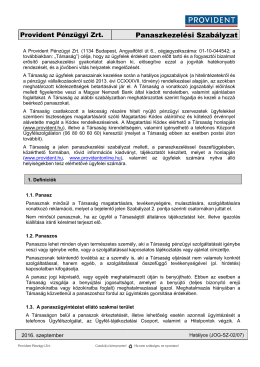 Panaszkezelési Szabályzat