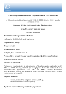 angolbármely szakos tanár - Budapest XVII. Kerületi KOSSUTH