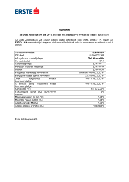 Tájékoztató az Erste Jelzálogbank Zrt. 2016. október 17