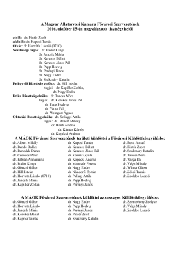 A Magyar &Aacute;llatorvosi Kamara Főv&aacute;rosi Szervezet&eacute;nek 2016. okt&oacute;ber