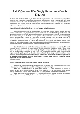 Asli &Ouml;ğretmenliğe Ge&ccedil;iş Sınavına Y&ouml;nelik Duyuru