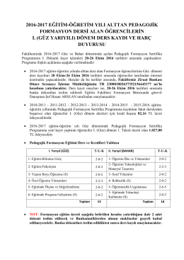 2016-2017 eğitim-öğretim yılı alttan pedagojik formasyon dersi alan