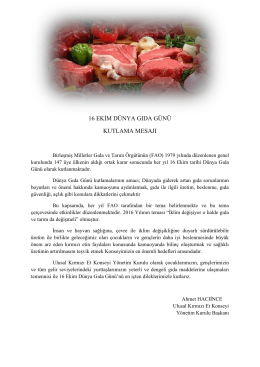 16 ekim d&uuml;nya gıda g&uuml;n&uuml; kutlama mesajı