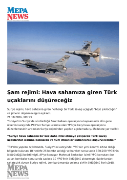 Şam rejimi: Hava sahamıza giren Türk uçaklarını