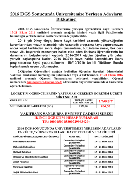 2016 DGS Sonucunda Üniversitemize Yerleşen Adayların Dikkatine!