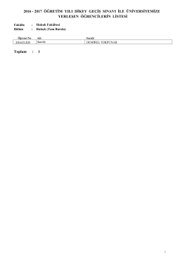 2016 - 2017 ÖĞRETİM YILI DİKEY GEÇİŞ SINAVI İLE