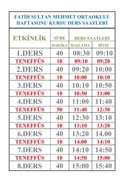 Hafta Sonu Destekleme ve Yetiştirme Kursları Vakit Çizelgesi