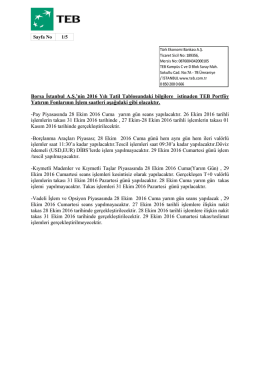 Cumhuriyet Bayramı tatili nedeniyle TEB Portf&ouml;y Fonlarının işlem