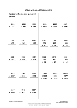 DOĞAL SAYILARLA TOPLAMA İŞLEMİ Aşağıda verilen toplama