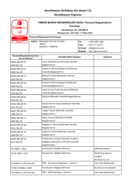 Akreditasyon Sertifikası Eki (Sayfa 1/2) Akreditasyon Kapsamı