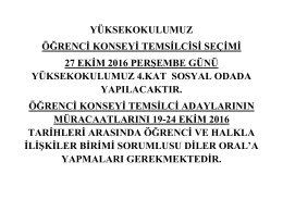 yüksekokulumuz öğrenci konseyi temsilcisi seçimi 27 ekim 2016