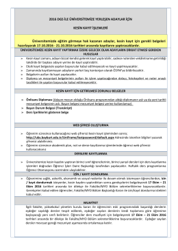 2016 DGS İLE &Uuml;NİVERSİTEMİZE YERLEŞEN ADAYLAR İ&Ccedil;İN