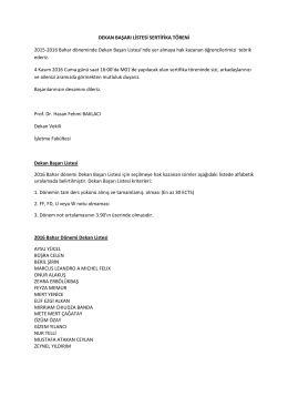 DEKAN BAŞARI LİSTESİ SERTİFİKA T&Ouml;RENİ 2015-2016