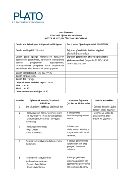 Ders İzlencesi 2016-2017 Eğitim Yılı ve Dönemi MEDYA VE