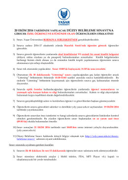 20.10.2016 D&uuml;zey Belirleme Sınavı Duyurusu