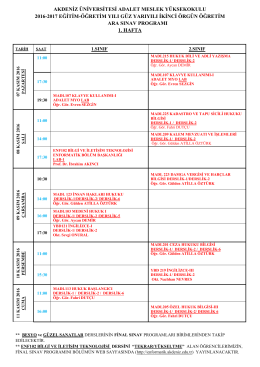 2016-2017-g&uuml;z yarıyıl ikinci &ouml;ğretim ara sınav programı