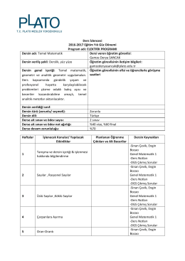 Ders İzlencesi 2016-2017 Eğitim Yılı Güz Dönemi Program adı