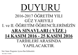 ARA SINAVLARI ( VİZE ) 14 KASIM 2016