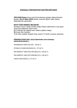 2016 DGS Sonucunda Üniversitemize Yerleştirilen Öğrencilerin