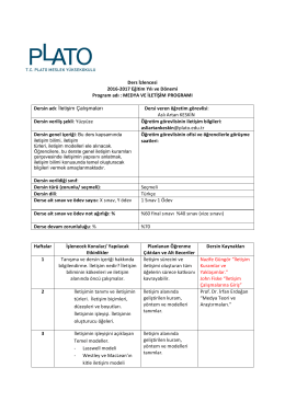 Ders İzlencesi 2016-2017 Eğitim Yılı ve Dönemi Program adı