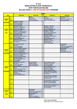 2016-2017 Güz Yarıyılı BÜTÜNLEME SINAV Programı 2