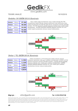 TEKNİK ANALİZ 18/10/2016 Endeks 30 EKİM