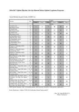 2016-2017 Eğitim &Ouml;ğretim Yılı G&uuml;z D&ouml;nemi İnt&ouml;rn Ders Programı