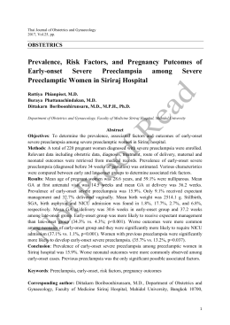 Prevalence, Risk Factors, and Pregnancy Putcomes of Early