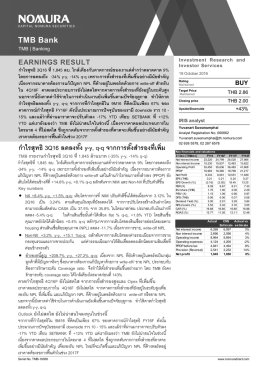 กําไรสุทธิ 3Q16 ลดลงทัËง yy, qq จากการตัËงสํารองทีÁเพิÁม