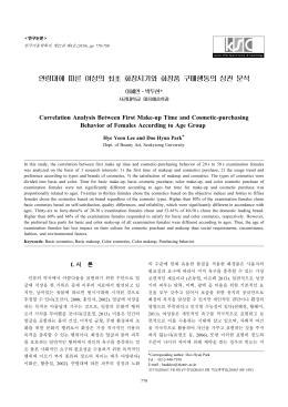 연령대에 따른 여성의 최초 화장시기와 화장품 구매행동의 상관 분석