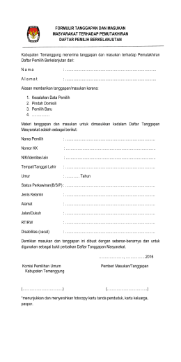 FORMULIR TANGGAPAN DAN MASUKAN MASYARAKAT