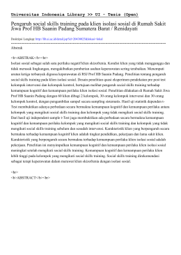 Pengaruh social skills training pada klien isolasi sosial di Rumah