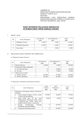 tarif retribusi pelayanan kesehatan di rumah sakit umum daerah