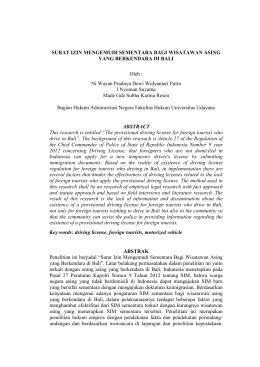 SURAT IZIN MENGEMUDI SEMENTARA BAGI WISATAWAN ASING