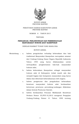 Perda Nomor 8 Tahun 2015 Tentang Pengakuan Perlindungan dan