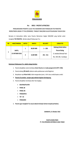 PENGUMUMAN No : 00013 .PM/DIST.JATIM/2016 PENGUMUMAN