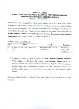 Page 1 BERITA ACARA HASIL SELEKSI PROPOSAL BANTUAN