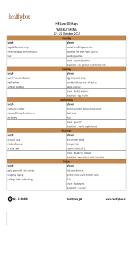 HB Low GI Mayo WEEKLY MENU