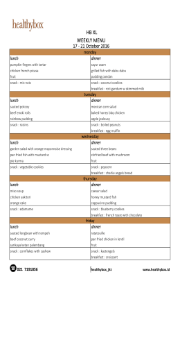 HB XL WEEKLY MENU